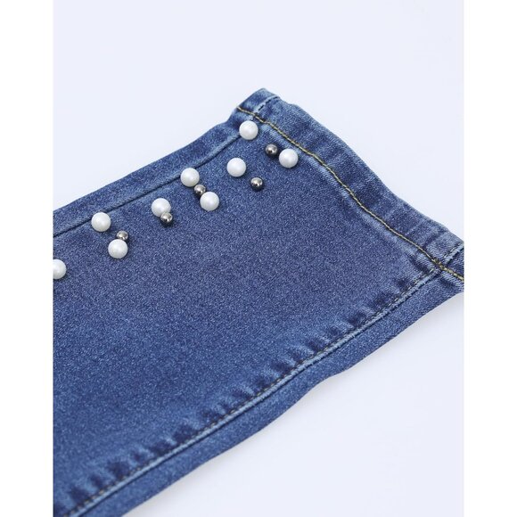 Women's Pearl Jeans Plus Size Skinny Mid Waist Stretch Denim Pants - Picture 8 of 8